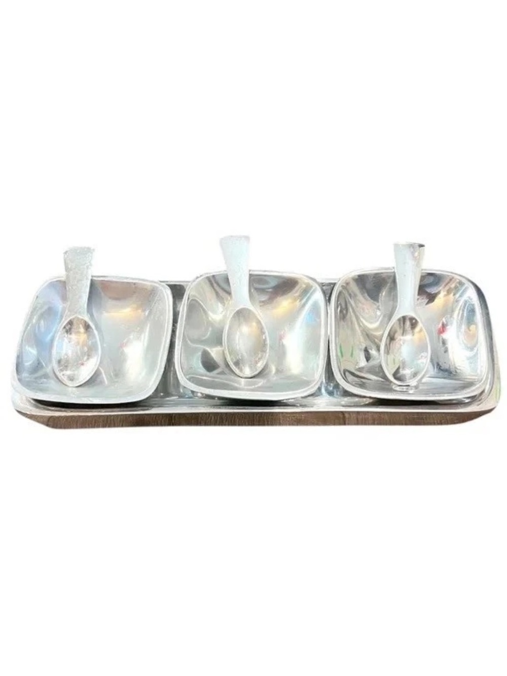 POTTERY BARN Barona Silver 7 Piece Aluminum Silver Condiment Service Set Platter